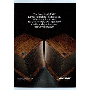 1981 Bose 501 Stereo Direct Speakers Vintage Print Ad Audiophile 80s Wall Art